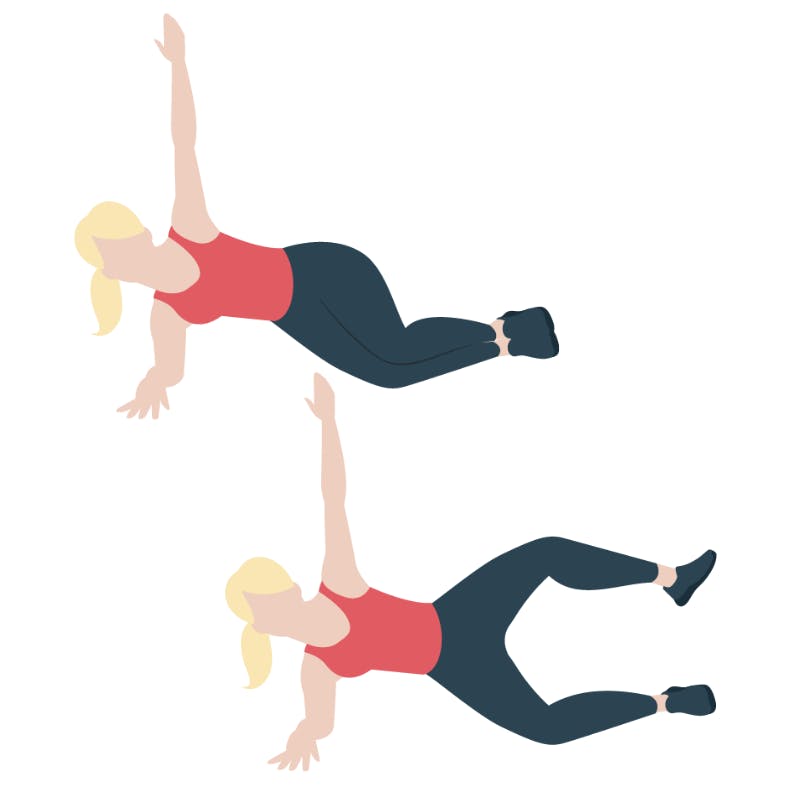 Illustrasjon av sideplanke på knærne med beinløft