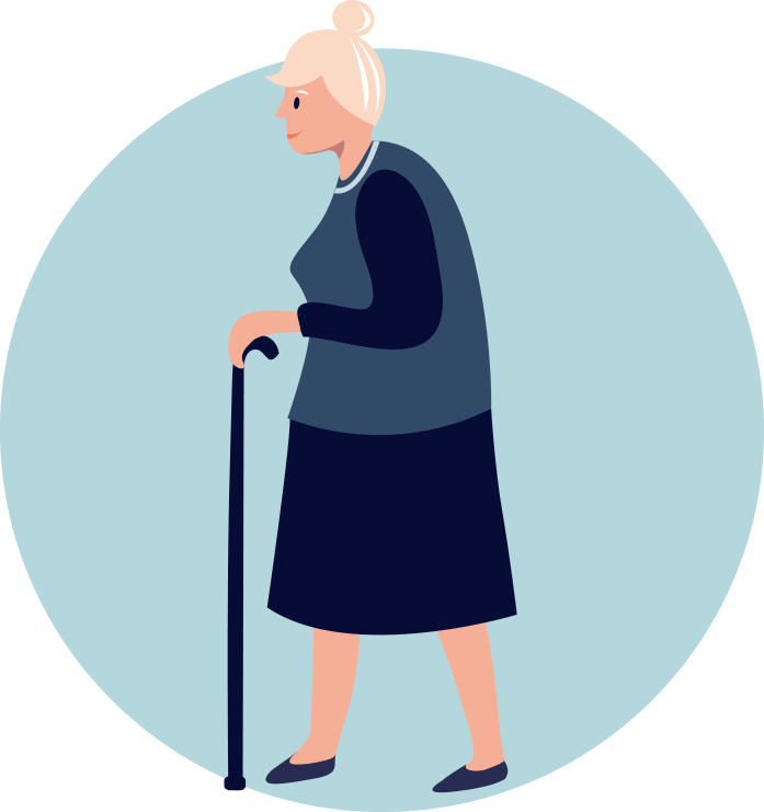 Sopiiko pätkäpaasto ikääntyneelle? Kuvituskuva vanhasta naisesta keipin kanssa.