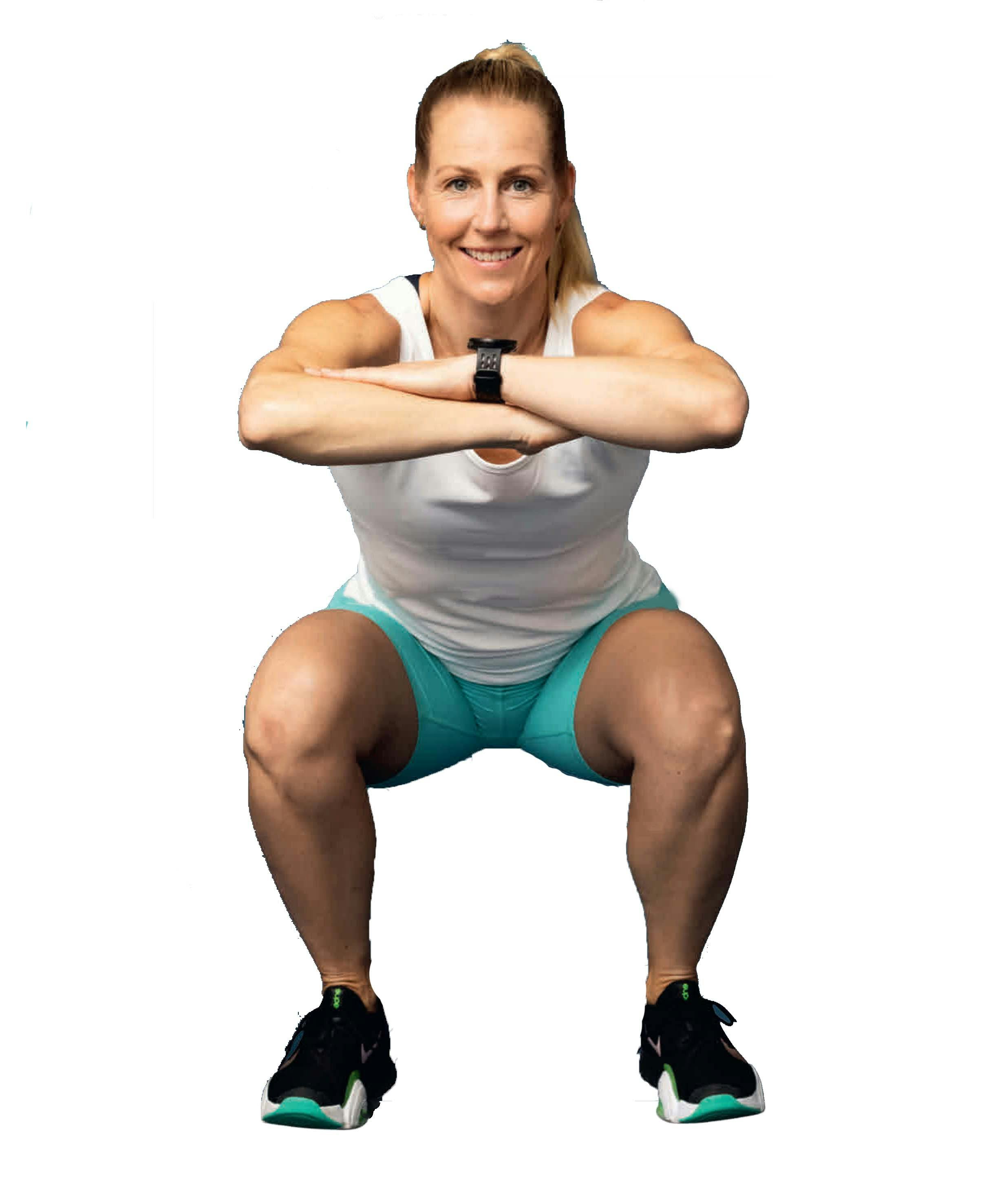 Nainen tekee kyykkyä