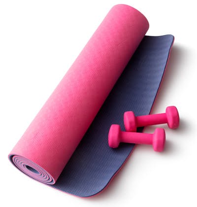 Træningsmåtte og håndvægte