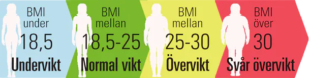 BMI skala – viser hvad normalt BMI er, og hvornår det indikerer under- og overvægt