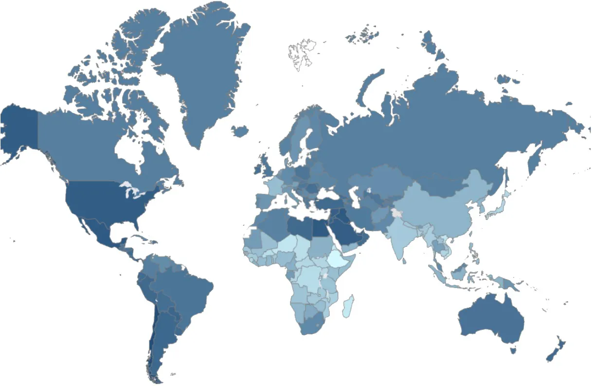 Karta som visar andelen vuxna med ett BMI på 25 eller högre (= överviktiga)
