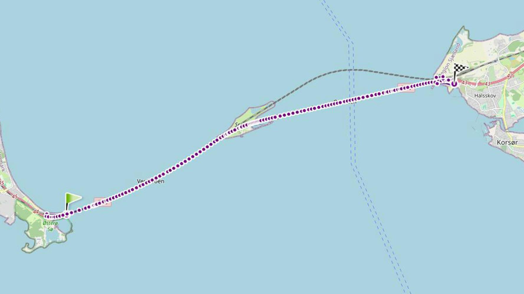 Broløbet over Storebælt rute