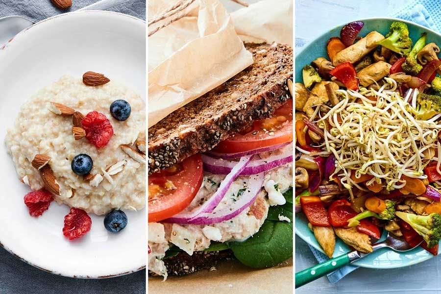 DASH-ruokavalioon sopivat aamiainen, lounas ja päivällinen.