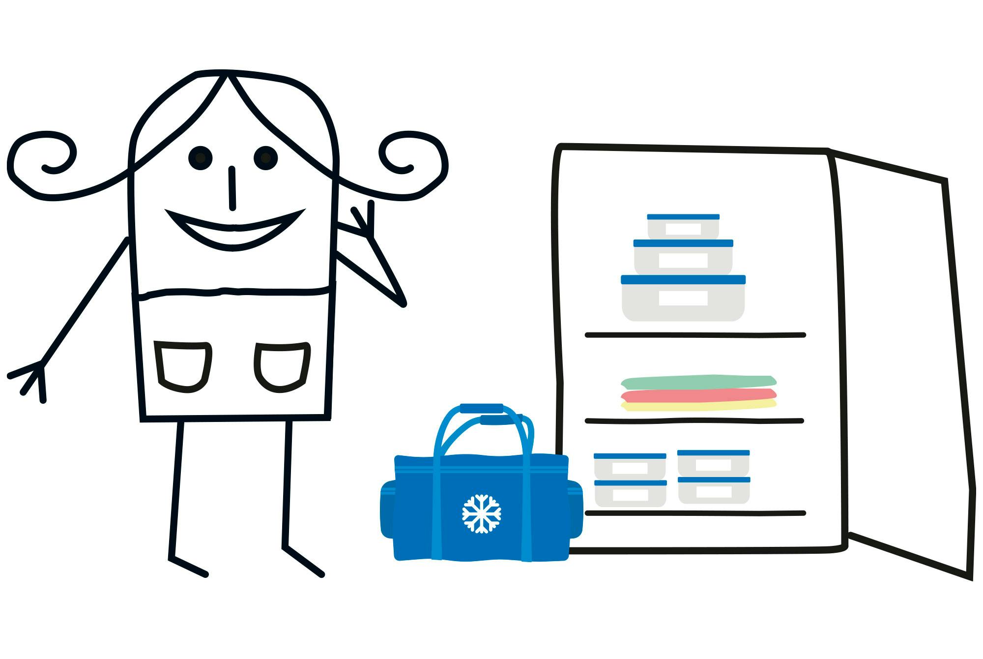 Illustration av kvinna vid en frys i ordning