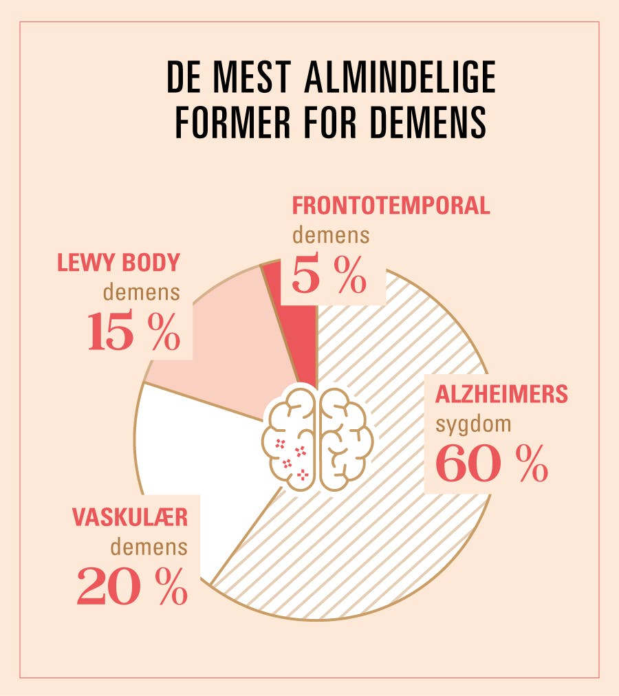Lagkagediagram over fordeling af de mest almindelige af sygdommene