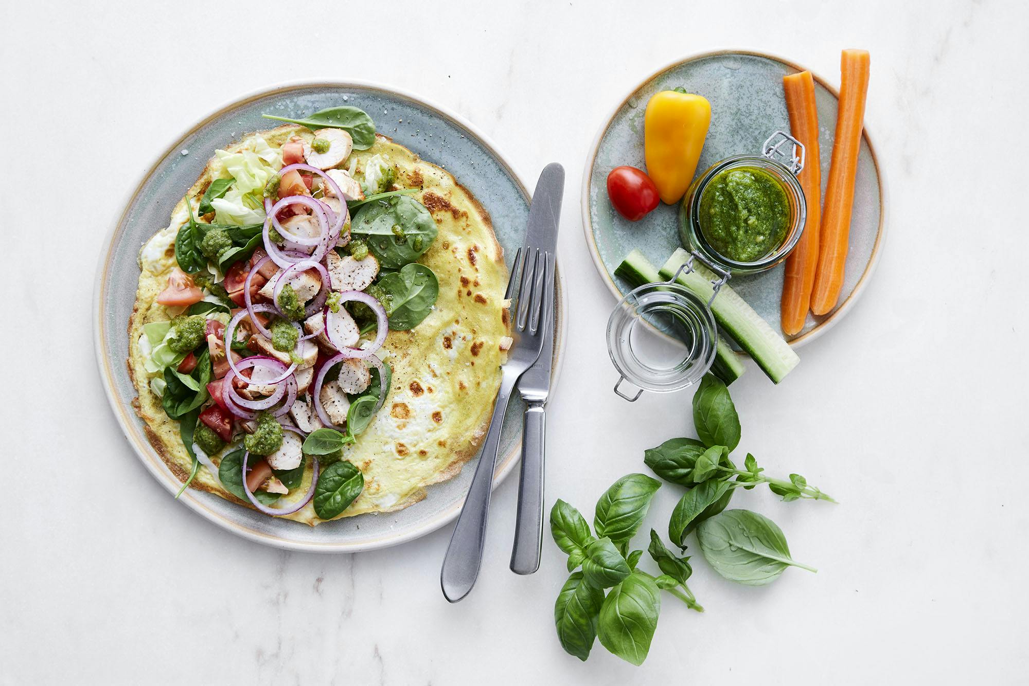 Eggewrap uten mel med kylling og spinat