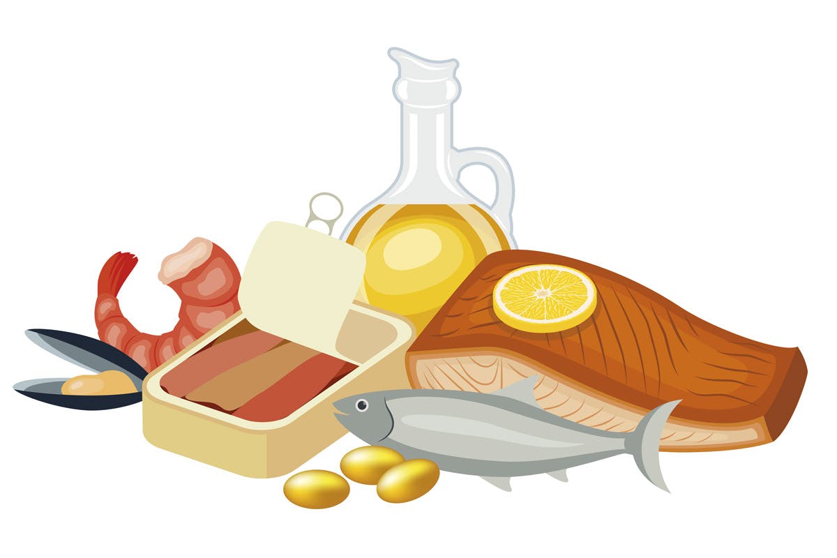 Omega-3-rasvahappojen lähteitä.