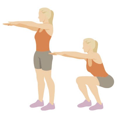 Tegning af kvinde, der laver en squat