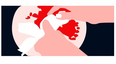 Grafikk med et granateple der kjernene fjernes.