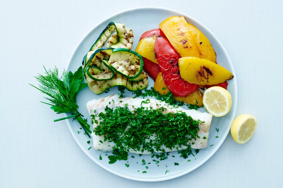 Grillet squash og peberfrugt til torsk