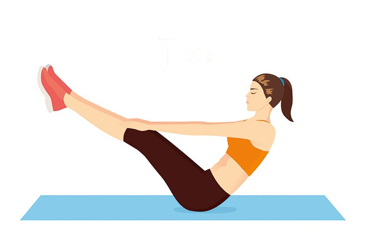 Kuvituskuva naisesta, joka tekee käsien ja jalkojen nosto selinmakuulta- liikettä.