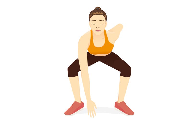 kuvituskuva naisesta, joka tekee liikettä hyppy kyykkyyn ja näpäytys