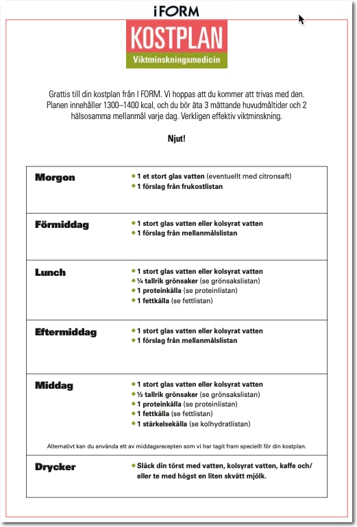 I FORM Kostplan viktminskningsmedicin