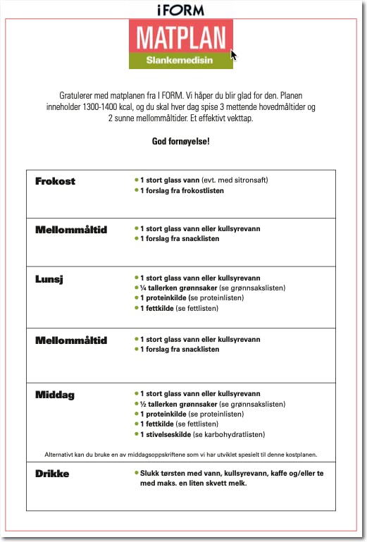 I FORM Matplan slankemedisin