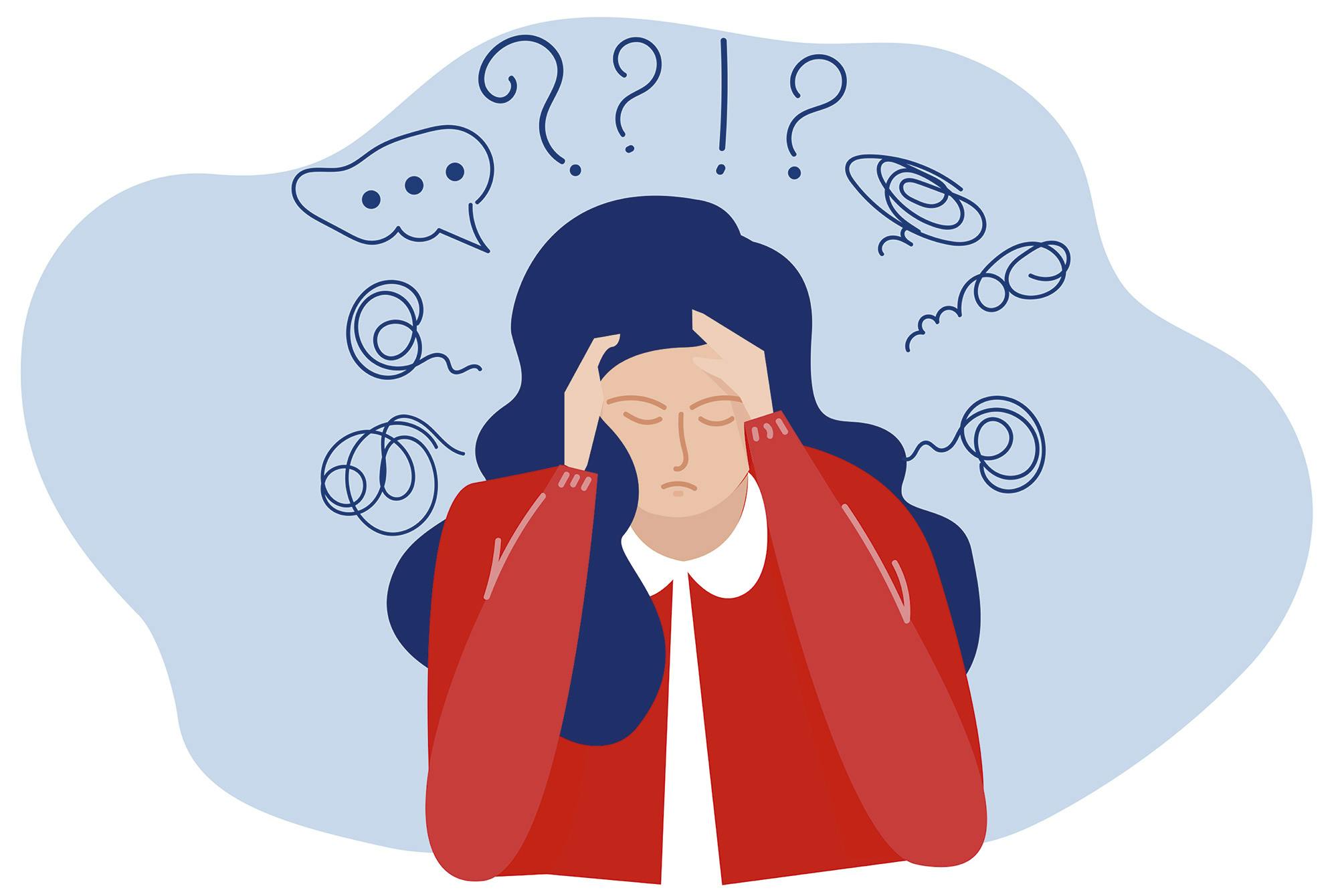 Piirroskuva naisesta, jolla on ADD-oireita.