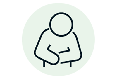 Piiroskuva ihmishamosta, jolla koskee vatsaan.