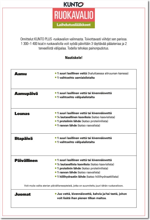 KUNTO PLUS Ruokavalio laihdutuslääkettä käyttäville