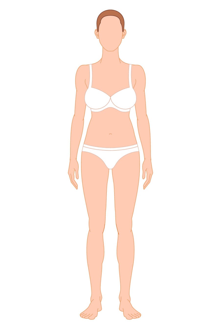 Grafik af kvindekrop med markeringer af, hvor urinsyregigt kan opstå.