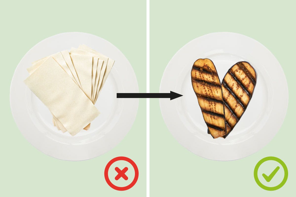 Byttehandel: lasagneplater og aubergineskiver