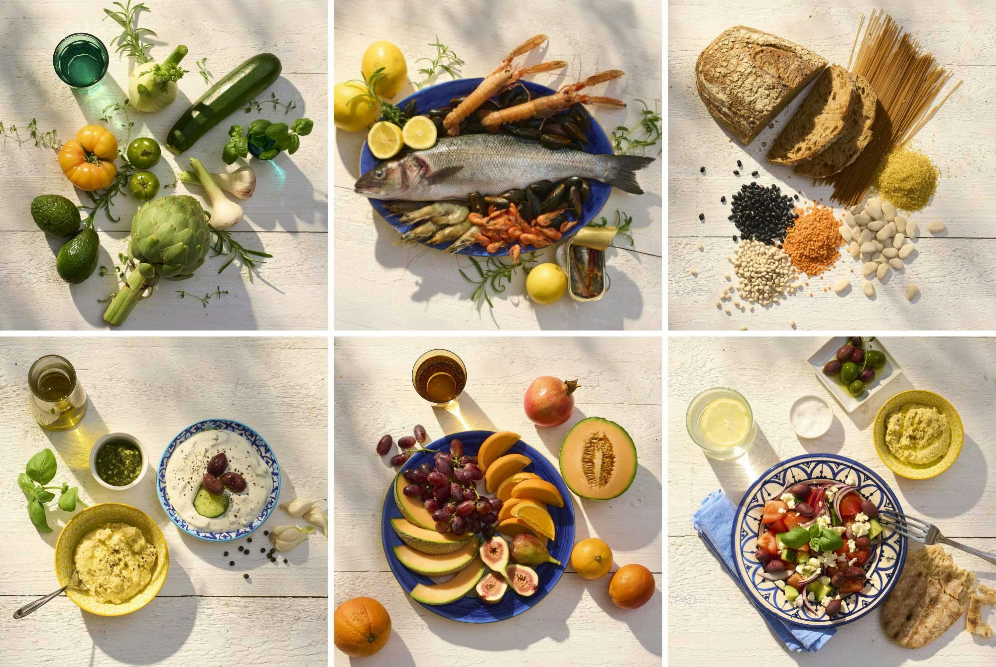 middelhavskost, 6 små billeder af middelhavs-råvarer