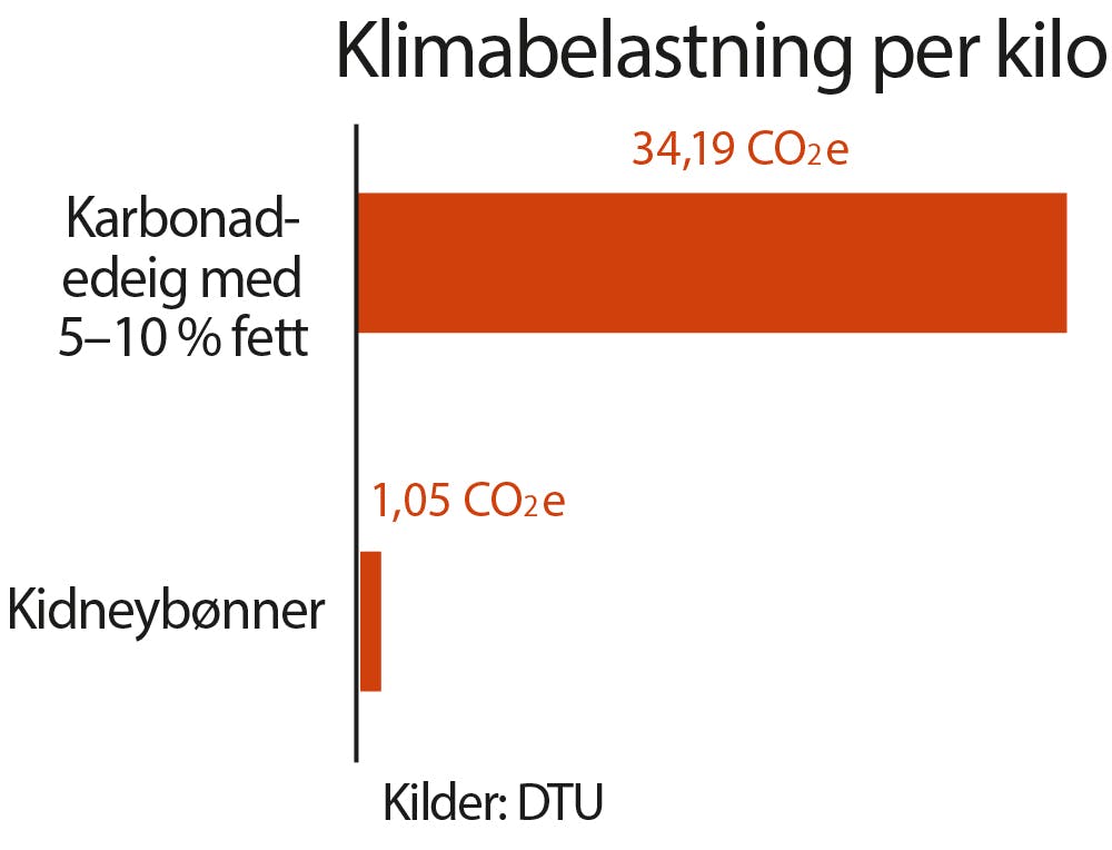 Klimapåvirkningen fra kidneybønner kontra storfekjøtt