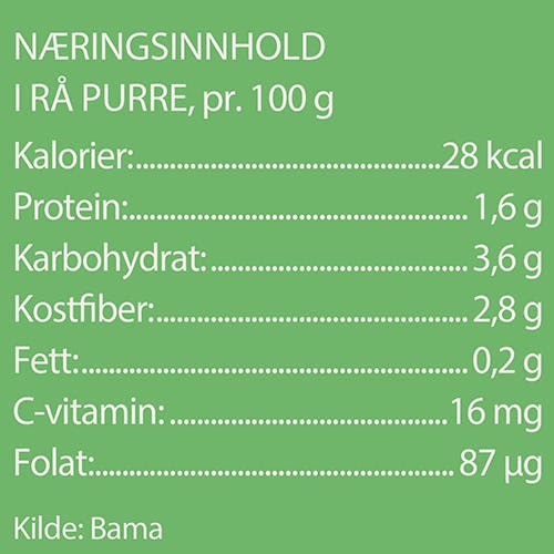 Grafikk over næringsinnhold i purre