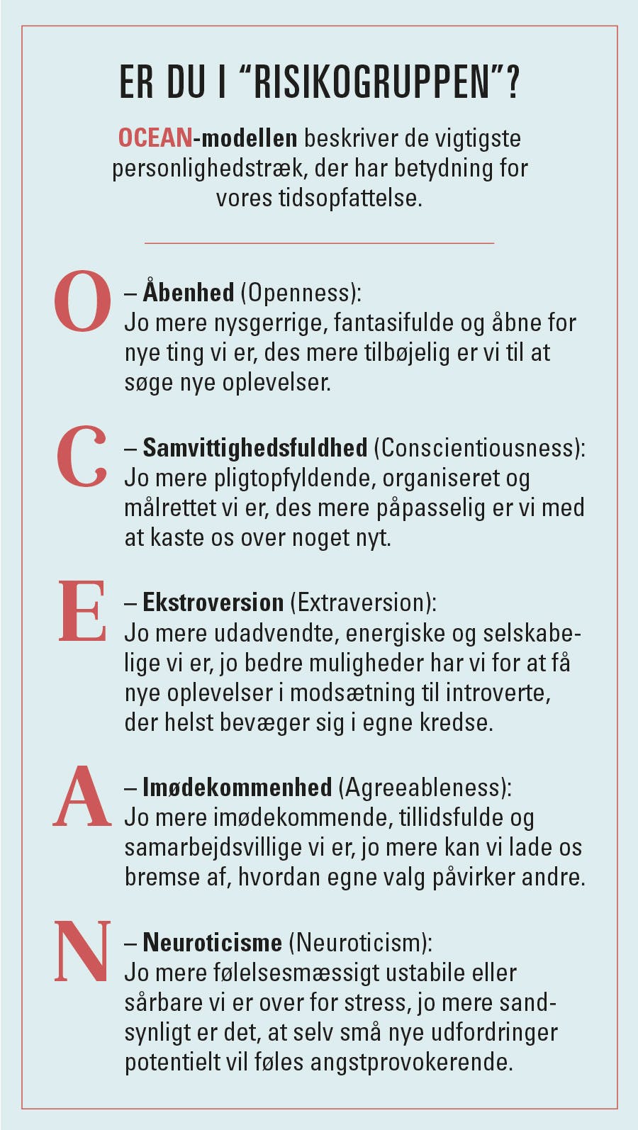 OCEAN-model over personlighedskarakteristika.