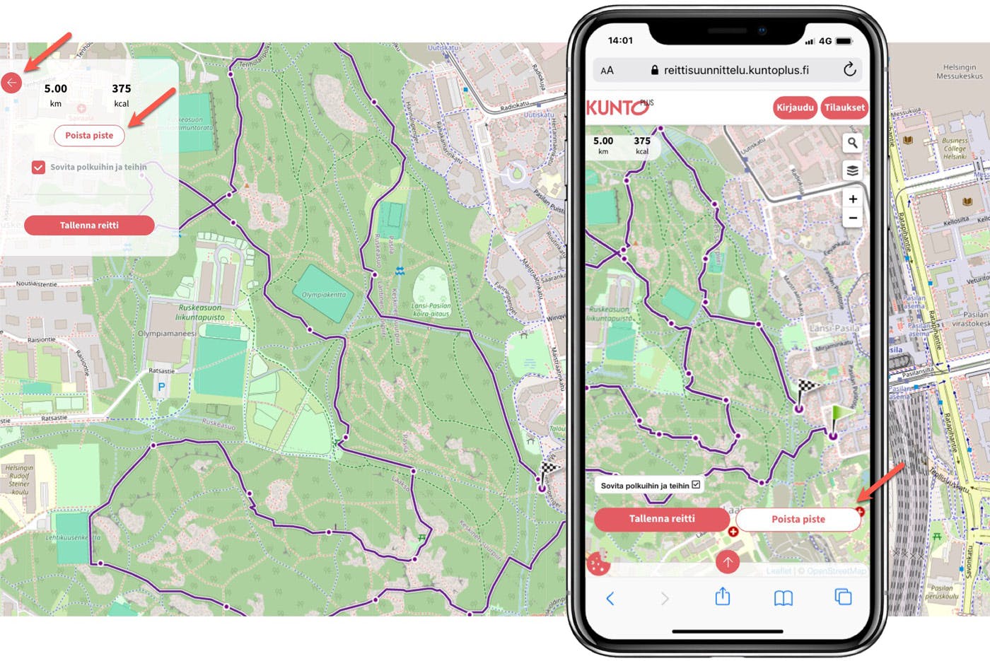 KUNTO PLUSsan reittisuunnittelu näin poistat pisteen