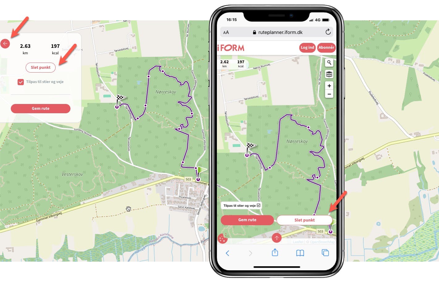 I FORMs Ruteplanner sådan sletter du punkt