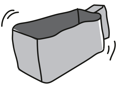 Illustration af bakke til airfryer der rystes