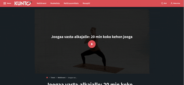 Näyttökuvaa KUNTO PLUSsan joogavideokirjastosta