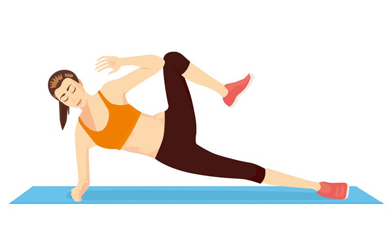 Kuvituskuva naisesta, joka tekee liikettä sivulankku ja kylkirutistus