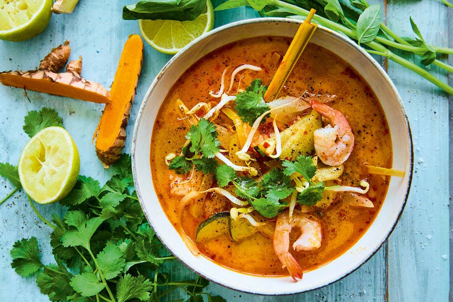 Thaisuppe med rejer og squash