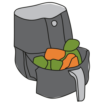 Illustration af overfyldt airfryer