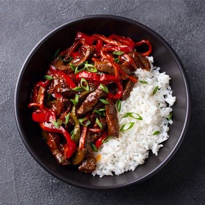 Wok med kjøtt og ris