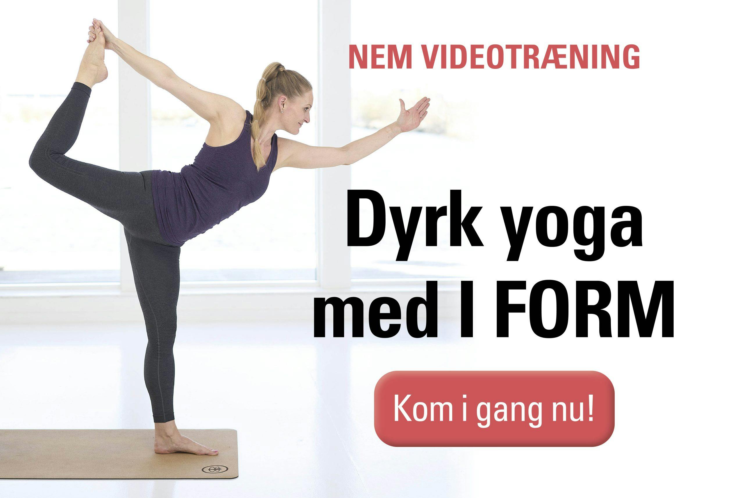 Kvinde dyrker yoga, og der er et link til I FORMs yogaunivers
