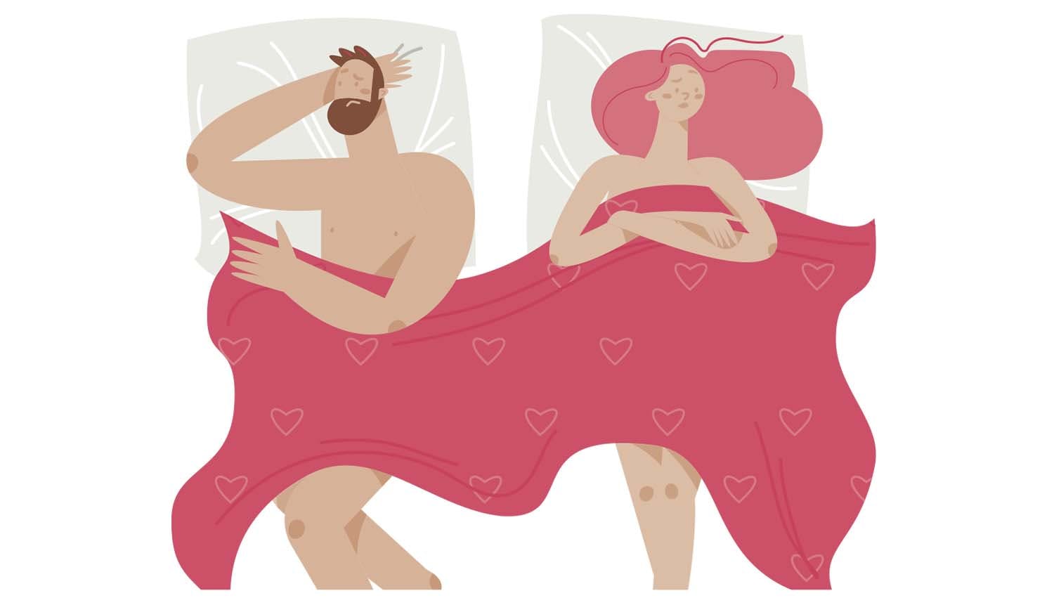 Illustration av ett par i sängen