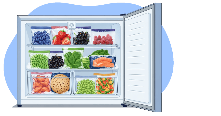 AI-genererad bild av frys med hälsosamma livsmedel för antiinflammatorisk kost för nybörjare