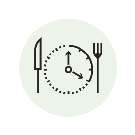 ikon viser tallerken og ur - faste 16 timer er lig med appetitregulering