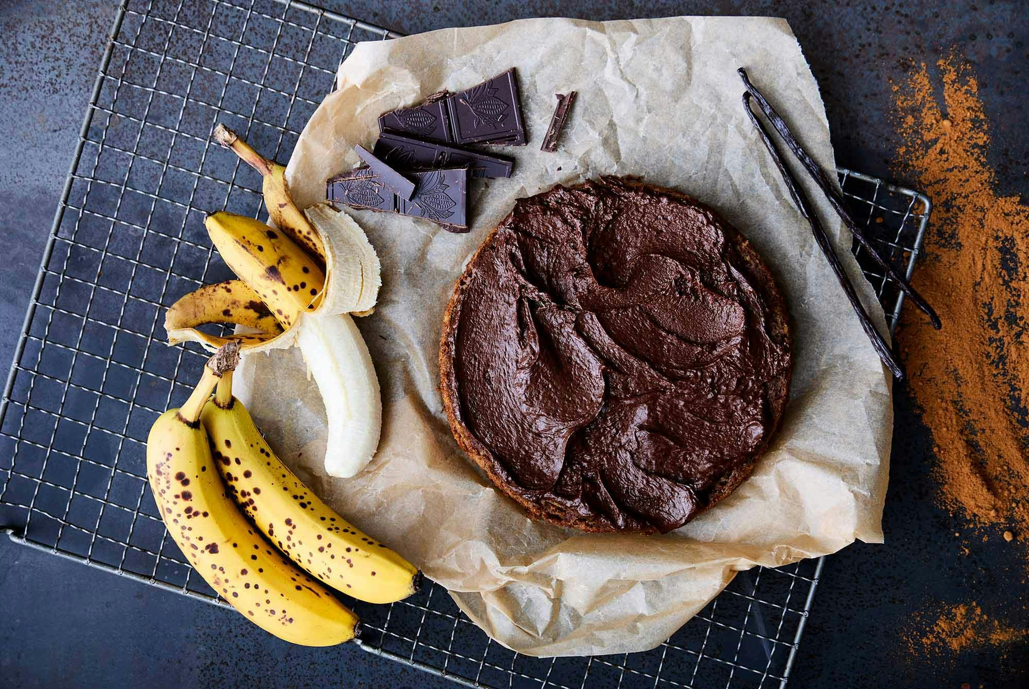 banankaka med choklad-ganache
