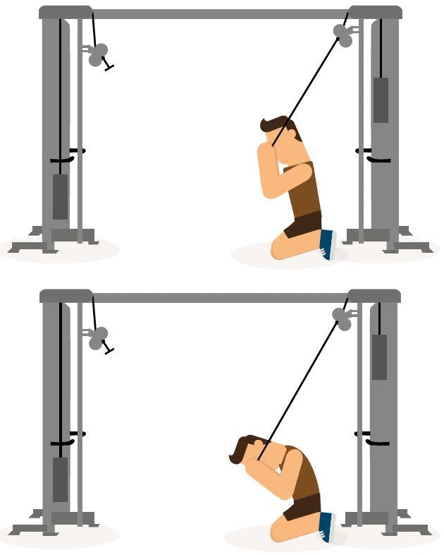Teckning av person som gör cable crunches.