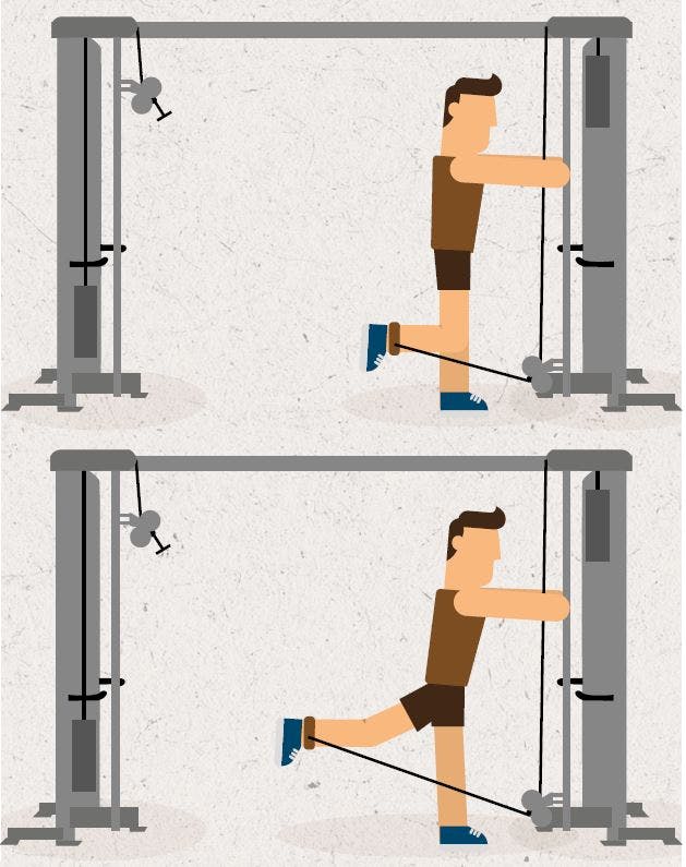 Tegning af cable curl kickback.