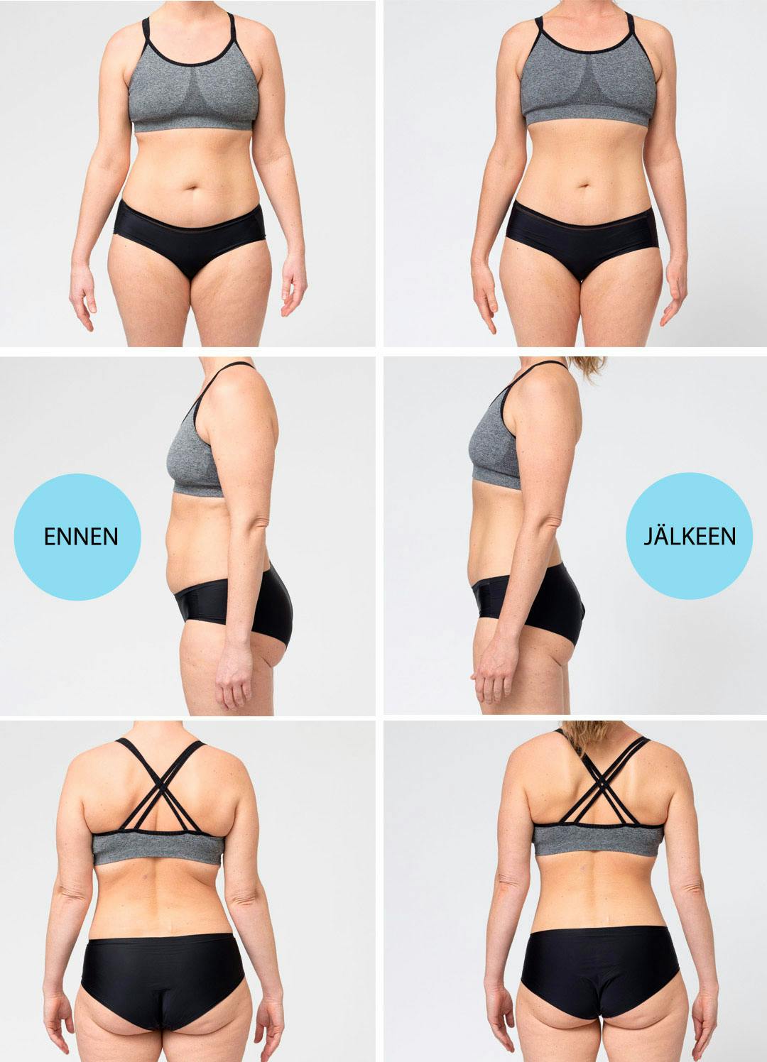 Ennen ja jälkeen -kuvat vierekkäin Christina