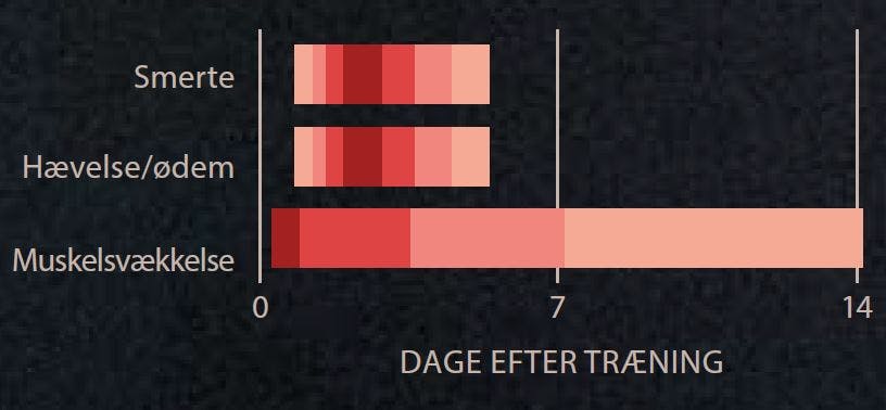 Diagram over smerte, hævelse og muskelsvækkelse efter endt træning