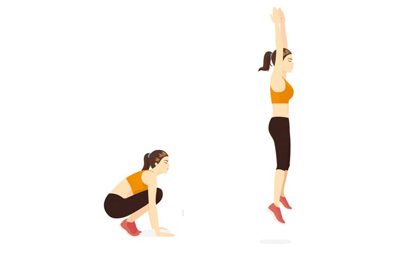 kuvituskuva jalkakyykkyhyppyä tekevästä naisesta