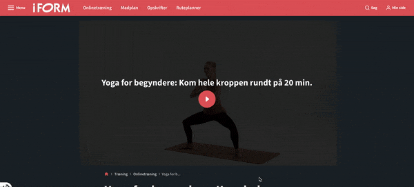 Skærmoptagelse af et I FORM-yogaprogram
