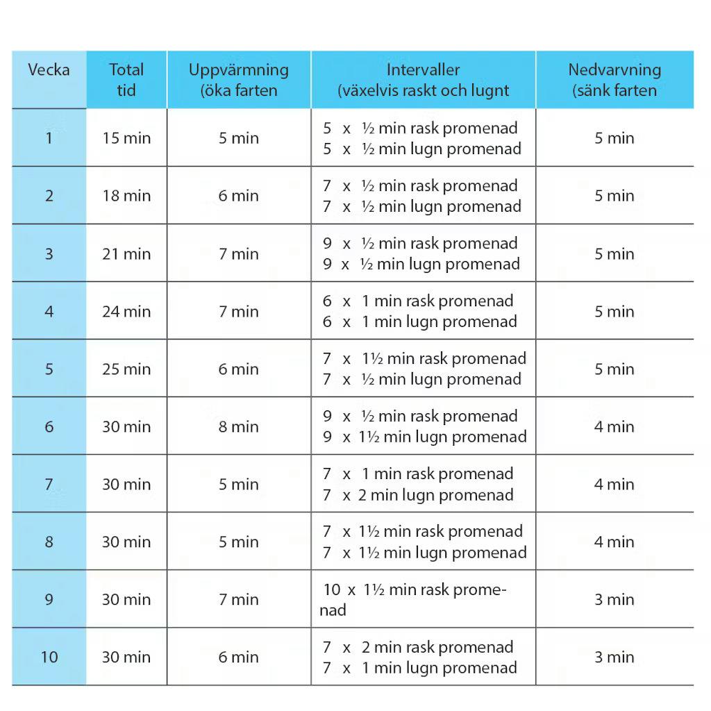 Tabell med översikt över I FORMs promenadprogram med ljudfiler