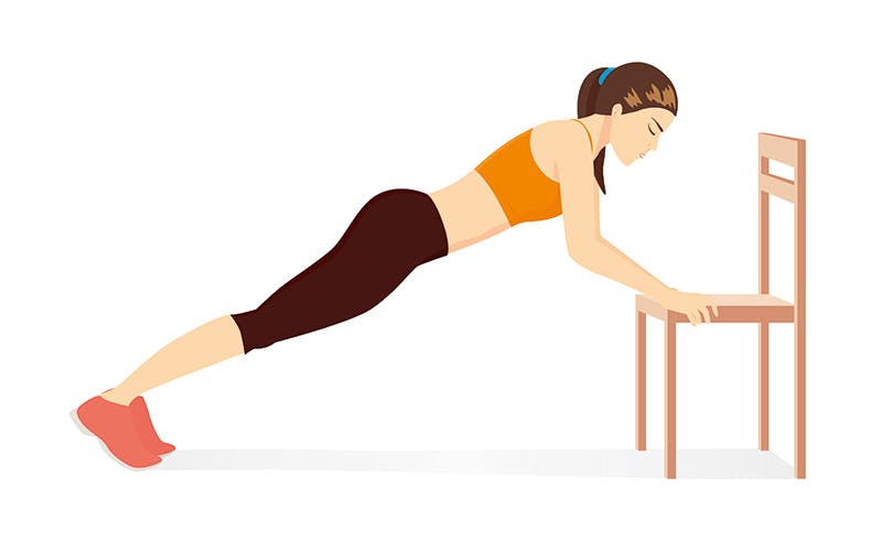 kuvituskuva naisesta, joka punnertaa penkkiä vasten