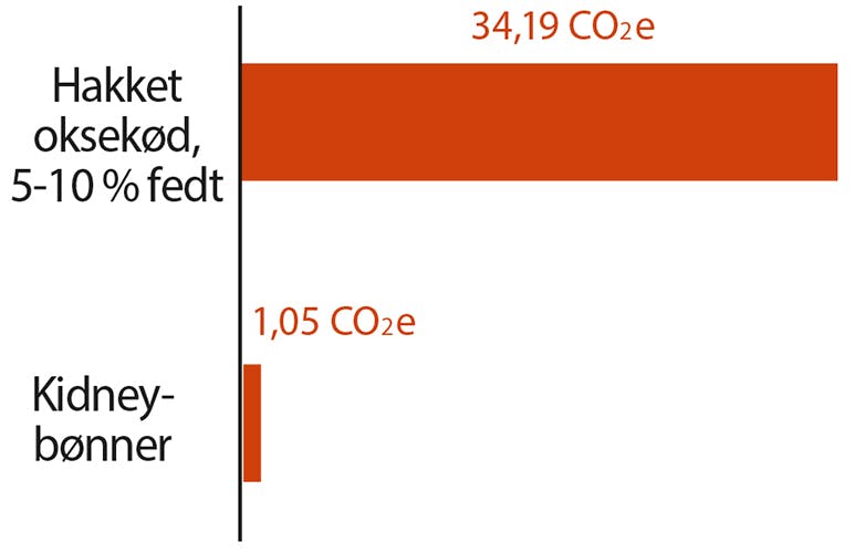 klimabelastning kidneybønner vs oksekød